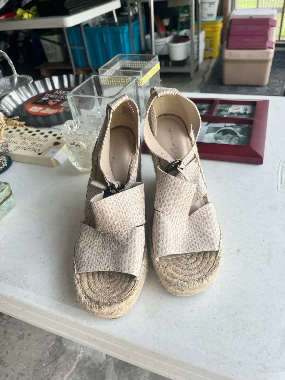 Treasure & Bond Neutral Beige Espadrille Wedge Sandals